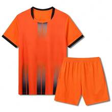 2pcs Personalized Soccer Jersey Set For Men - Customizable Team Name, Number, And Logo Print Short Sleeve T-Shirt + Shorts Sports Suit, Fashionable, Casual, Personalized, Unique Gift, Suitable For Boyfriend, Family, Friends, Birthday, Holiday, School Match, Sports Climbing, Etc. - Orange - View 3