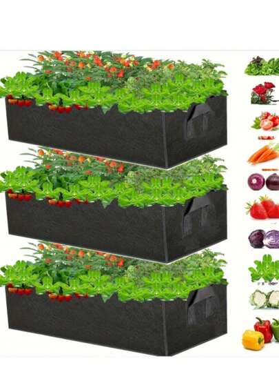 Raised Garden Bed With Handle, Garden Bags To Grow Vegetables, Large Fabric Pots Planting Bags Indoor Outdoor, Fabric Planters Growing Bags Square Flower Planter Pots Containers For Potato Onion, Fruit, Flowers