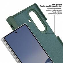 商务内置笔手机壳，兼容三星 Galaxy Fold7、Fold6、Fold5、Fold4、Fold 7/6/5/4，仿皮全包保护套 - 綠色 - 查看 8