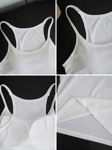 Women's Crew Neck Camisole With Built-In Padded Bra, Backless Seamless Tank Top For Layering - White - View 8