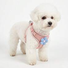 Cute Pink Flower Small Dog Harness, No Pull Breathable Mesh Pet Vest, Adjustable Soft Puppy Harness For Walking, Pomeranian Teddy Chihuahua - Pink - View 3