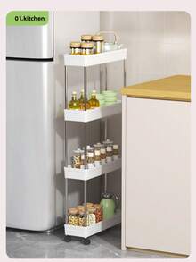 Multifunctional White Sliding Storage Rack Trolley, Hollow Drainage Multi-Layer Ultra-Thin Storage Cart, Slim Storage Cart, Roller Storage Cart, Narrow Storage Rack, Bathroom Storage Rack, Suitable For Kitchen, Bathroom, Laundry Room Mobile Storage Rack, Space-Saving Storage Rack, Multi-Layer Floor-Standing Storage Rack, Suitable For Kitchen, Laundry Room And Other Narrow Spaces Tower Storage Rack - Multicolor - View 10