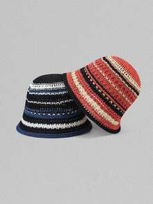 Topi Ember Rajut Warna-warni, Berongga dan Bernapas, Menutupi Wajah, Topi Pelindung Matahari untuk Wanita di Luar Ruangan di Musim Panas - beraneka warna - View 4