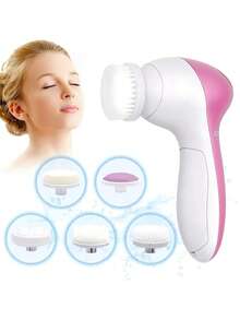 5-In-1 Electric Facial Cleansing Brush, Spa Skin Care Massager, Blackhead Remover Cleansing Tool - Red and White - View 10