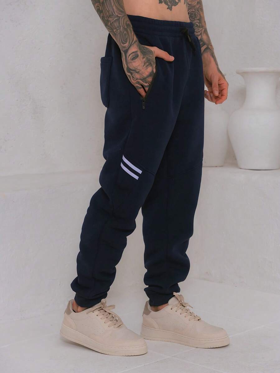 Men's Fleece Sweatpants / Zippered Pockets / Elastic Waistband - Xanh đậm - Xem 1
