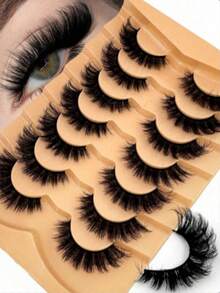 7 Pairs Natural Thick False Eyelashes, Fluffy And Slender, Suitable For Daily Wear, Manga Style, Travel Essential, Strip False Eyelashes, Eyelashes, False Eyelashes, False Eyelashes - Black - View 8