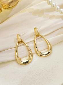 1 Pair Fashionable Minimalist Elegant Niche High-End Design Versatile Hollow Water Drop Earrings, Suitable For Women's Daily, Festival And Party Wear - Gold - View 3