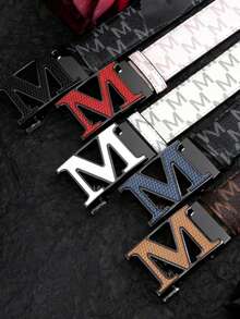 1pc 2024 Autumn/Winter New Lightweight Business Belt, M Letter Alloy Automatic Buckle Leather Belt, High-Quality Letter Belt, Business & Casual Waist Belt, Fashionable Versatile Pants Belt, Minimalist Men's Leather Belt - Multicolor - View 1