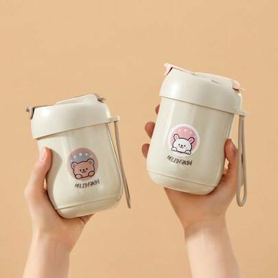 WORTHBUY 1 pieza Taza de agua de doble pared de acero inoxidable 316 de 360ML con pajita y cuerda de elevación, taza de bebida portátil sellada a prueba de fugas, vaso con línea de escala, taza térmica aislada de doble capa desmontable para leche y café con pajita, apta para uso de estudiantes y adultos en el hogar, la escuela, el dormitorio, la oficina, el campamento al aire libre, el picnic, los viajes, de vuelta a la escuela