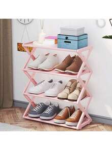 4-Tier Stackable Folding Plastic Shoe Rack - Space-Saving X-Shaped Storage Organizer, Suitable For Entryway, Hallway, Bedroom And Dorm, Black, Easy Assembly, Plastic Design, Shoe Storage Organizer, Practical Rack - Multicolor - View 7