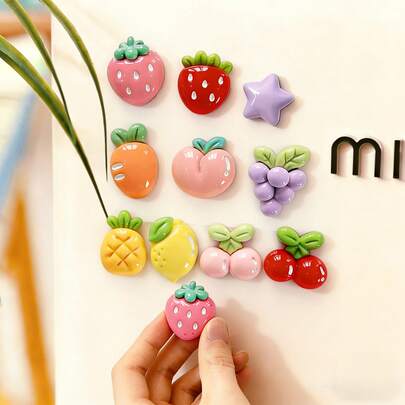 10pcs Random Style Refrigerator Magnets, Colorful Kawaii Strawberry Resin Mini Art Decor, Comes With Soft Magnets, DIY Craft Supplies, Suitable For Spring/Summer Fruit Strawberry Design Nail Art, Nail Accessories, Decorations For Nails, Hair Clips And Phone Cases, Flat Back Stones, DIY Scrapbooking, Wedding Earring Decorations, Mini Art Nails, Scrapbooking, Christmas Themed