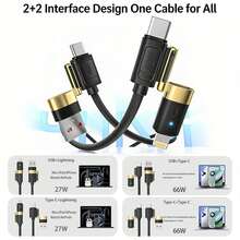 四合一多功能软硅胶数据线，耐用高效数据传输，快充适配器，兼容 17/16/15/14/13/12/11/XS/XR/8/7/6、S26/S25/S24/S23 Ultra/S23/S22/S21 等智能手机、笔记本电脑，高效快充便携式数据线 - 彩色 - 查看 3