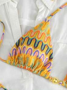 女士性感简约优雅休闲浪漫沙滩旅行派对挂脖系带泳衣，新款春夏度假装 - 彩色 - 查看 5