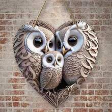 1/2pcs Charming Owl Family Heart-Shaped Wooden Hanging Sign - 8"X8" Home, Farmhouse & Entryway Wall Decor, 2D - Multicolor - View 5