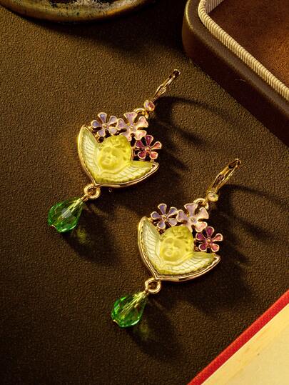 أقراط على شكل أجنحة ملاك بطراز عتيق مزخرفة بتصميم زهري مطلي، مجوهرات أنيقة فاخرة متعددة الاستخدامات، مناسبة كهدية عالية الجودة للارتداء اليومي والحفلات والسفر والاحتفالات