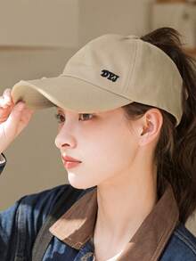 1pc Solid Color Letter Baseball Cap, Women's Large Brim Sun Protection Hat For Summer, Driving, Outdoor, Beach - A - View 9