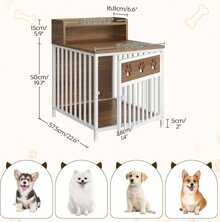 Dog Crate Furniture Small Dogs, Wooden Dog Kennel, Indoor Pet Crate End Table, Two-Tier Small Pet Crate, Living Room, Bedroom, White And Walnut DC01WH - 1 - View 2