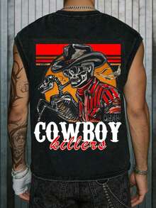WASHED PURE COTTON VEST MEN'S VEST Retro Streetwear Style Vintage Music Album Artwork Design Casual Wear For Young Adults And Fashion Enthusiasts With Bold Graphic Print Inspired By 90s Pop Culture And Classic Rhythm And Blues Artists - 黑色2 - 查看 3