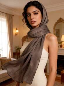 New Autumn/Winter Organza Soft Shimmery Muslim Hijab Scarf Shawl For Women - Multicolor - View 24