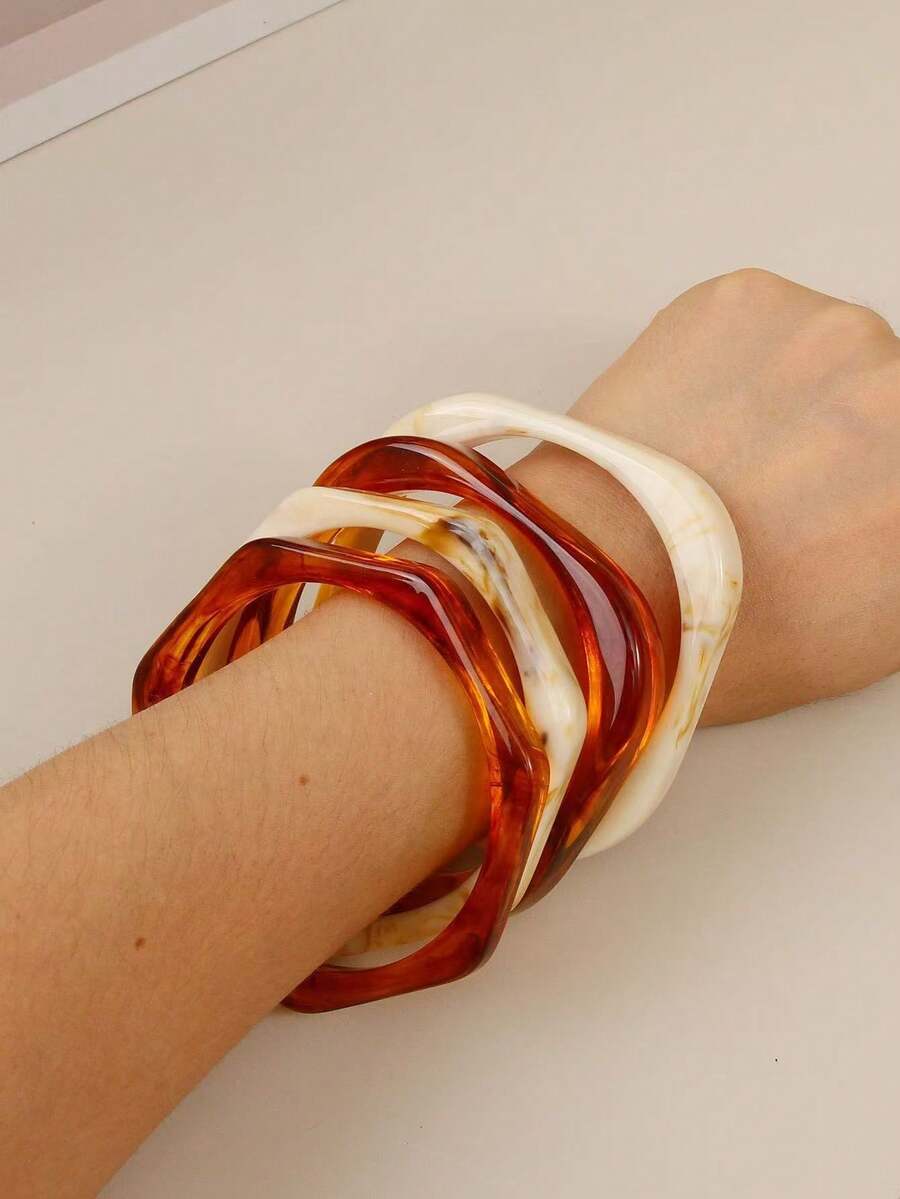 Pulseras de bangle redondas de acrílico elegantes y retro para mujeres, de diseño simple, adecuadas para uso casual y ocasiones - Multicolor - Ver 1