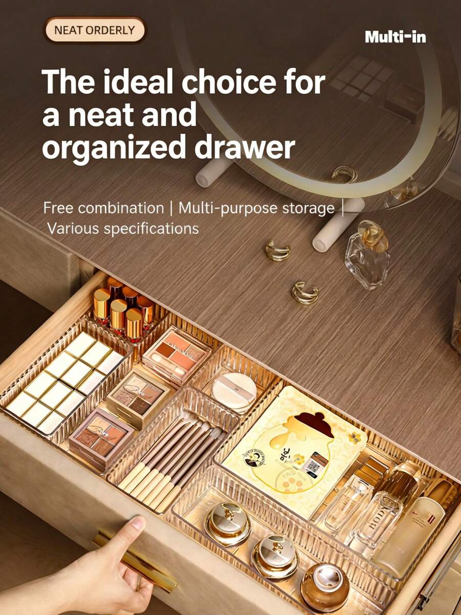 7pcs/6/1 Makeup Drawer Organizer Makeup Brush Organizer Clear Makeup Organizer Makeup Display Stand Organizer Divider Cosmetic Tool Storage Box - Multicolor - View 1