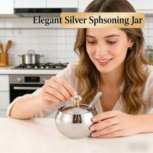 奢华金银双色不锈钢调味罐 | 含水晶旋钮盖和勺子 | 厨房调料罐套装 - 彩色 - 查看 14