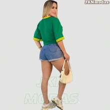 Women's Oversized Cropped Top With Brazil Print, 100% Cotton, Prime Fabric, World Cup 2026, Blouse, T-Shirt, International Fashion. - 綠色 - 查看 5
