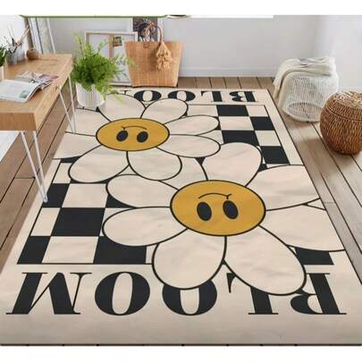 1 pieza Alfombra con patrón de girasol a cuadros blanco y negro minimalista, adecuada para la decoración del hogar y vacaciones, aplicable a varias escenas como sala de estar, al lado del sofá, entrada, dormitorio y exterior. La alfombra es cómoda y estéticamente agradable, con múltiples opciones de tamaño.