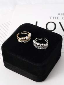 1pc Starry Sky Sparkling Pearl Double-Layer Open Ring, Luxury Niche Fashion Knuckle Ring - Multicolor - View 8