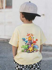 Áo thun ngắn tay cổ tròn in họa tiết phong cách thường ngày cho bé trai, thích hợp mặc mùa hè. - Màu be - Xem 4