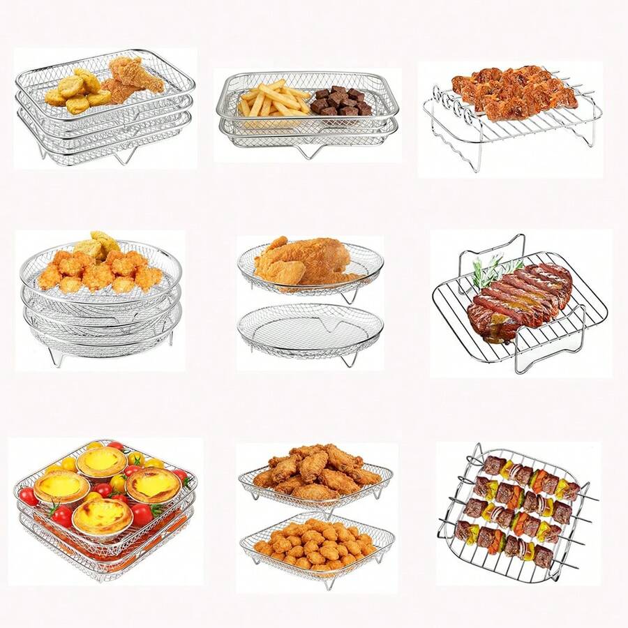 3/2/1 Pcs Air Fryer Rack Accessories, Multi-Layer Air Fryer Rack Set, Stainless Steel Stackable Bacon Air Fryer Accessories, Baking Basket, Toaster Rack, Cooking Rack, Suitable For Home Kitchen Baking And Cooking