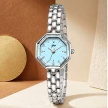 1 pieza Reloj de mujer de cuarzo azul de moda, con diseño de esfera hexagonal único y correa de cadena delicada, un elegante reloj analógico adecuado para uso diario y ocasiones especiales - Azul - Ver 10