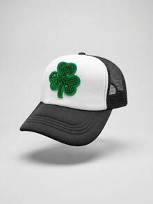 1 chiếc mũ lưỡi trai lưới thêu họa tiết cỏ cho bé trai, mũ snapback theo mùa, mũ chống nắng mùa hè, thiết kế cỏ ba lá đính kim sa màu xanh lá cây. - 1PC - Xem 7