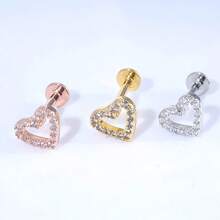 1 chiếc khuyên tai nhỏ hình trái tim rỗng tối giản, chất liệu hợp kim đồng đính đá Zirconia, thích hợp cho sụn tai, vành tai, môi, khuyên môi dạng vít, quà tặng trang sức cho nữ. - Nhiều màu - Xem 1