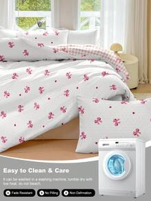 2/3件套被套组，粉色蝴蝶结床上用品套装，甜美少女风卧室装饰，亲肤舒适，柔软舒适，印花图案，水洗超细纤维被套，透气防尘防滑，轻盈丝滑，四季皆宜，适用于单人/双人/特大号床，包含1件被套和2/1件枕套，完美的节日礼物，秋季装饰，房间装饰 - 彩色 - 查看 10