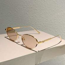 European And American Women's Light Luxury Fashionable Metal Frame With A High-End Feel, Street Photography Oval Frame Retro Men's And Women's, Lightweight And Fashionable, Suitable For Parties And Leisure Outings - 藍色 - 查看 4