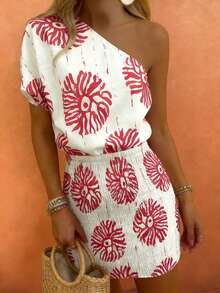 Women's Fashionable Versatile Elegant Floral Print Off-Shoulder Bodycon Dress, Spring/Summer - Multicolor - View 5