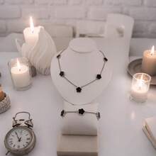 1pc Men's Fashion Business Style Lucky Clover Pendant Necklace With Chain And Bracelet Set, Valentine's Day Gift - Five-leaf Clover Silver - View 1