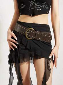 1pc Women's Dark Western Style Heavy Studded Wide Waist Belt - Black - View 5