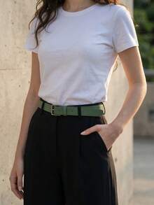 Women's Set Of Belts With Metallic Roller Buckle In Minimalist Faux Leather - 1 Green - View 4