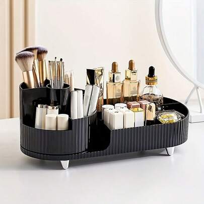 1pc Rotating Makeup Brush Holder, Makeup Organizer For Pencils, Brushes, Desk Storage Box For Classroom And Art Studio, 360° Rotating Vanity Makeup Organizer With Brush Holder, Large Capacity Rotating Makeup Storage Space For Skincare, Perfume And Lotion, Makeup Organizer Box, Makeup Tool Storage Box, 2-In-1 Vanity Display Cabinet For Bedroom, Bathroom, Suitable For Vanity, Bathroom And Desk Organization, Holiday Gift