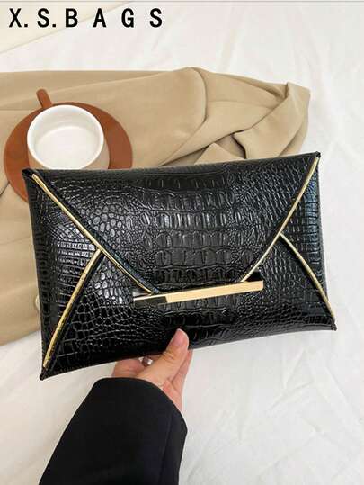 Bolso de embrague de sobre de unicolor, de piel sintética, con patrones de cocodrilo, mármol, minimalista, elegante y de moda para mujer, ideal para bodas