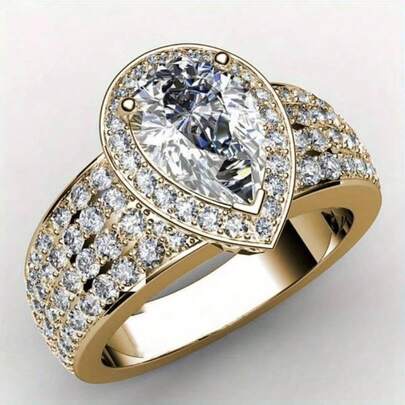 New Vintage Pear-Shaped Main Stone Princess Style Fashion Wedding Ring For Women, Wholesale Beautiful Gift Idea For Wife On Valentine's Day
