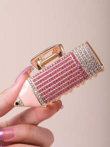 1 Piece Women's Unique Design Pencil Tennis Racket, Rhinestone-Embellished, Fashionable Cute Cartoon Half-Up Hair Claw Clip Hair Accessory Hairpin - Multicolor - View 5