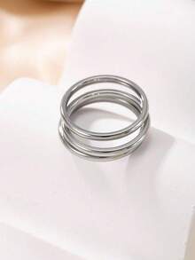 3 piezas Anillos minimalistas de acero inoxidable, anillos lisos y sin decoloración para mujeres, anillos minimalistas personalizados, anillos hipoalergénicos, anillos que se pueden usar en la ducha, anillos versátiles para uso diario, anillos de pareja, anillos de compromiso, anillos de boda, regalo conmemorativo - Plateado - Ver 1