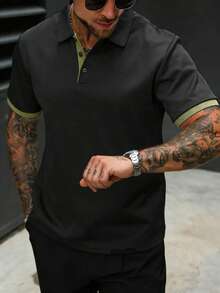 Men's Casual Polo Shirt, Golf Sports Short Sleeve Top, Suitable For Daily Casual, Light Business Wear In Summer Black - Black - View 2