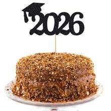 1个2026毕业闪光蛋糕装饰，闪亮金色毕业帽派对装饰，适用于高中和大学庆祝活动，祝贺毕业甜点桌摆件 - 畢業單層大數字 - 查看 6