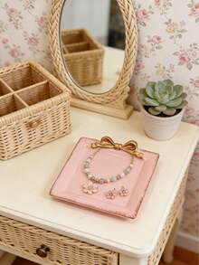 Cute Pink Jewelry Collection, Simple And Elegant Color Tones, Dressing Table Decorations, Friends' Decorations, Cosmetic Trays For Storing Jewelry, Suitable For Lovely And Elegant Ladies, Spacious Space To Store Necklaces, Earrings, Watches, Suitable For Dressing Tables, Bathrooms, Bedrooms - An Ideal Gift For Both Men And Women, With Modern Aesthetic Style, Smooth Surface, Lightweight Storage, Ring Stand, Fashionable Home Decoration, Earrings Storage, Home Accessories - Multicolor - View 2