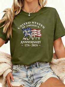 250th Anniversary American Flag T-Shirt - Heavyweight 250 Years Of Independence Celebration,4th Of Outfit - 軍綠色 - 查看 1