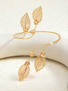 1 chiếc vòng tay điều chỉnh được kiểu dáng tối giản "Cành vàng lá ngọc bích", thiết kế dành cho nữ. - Vàng - Xem 3